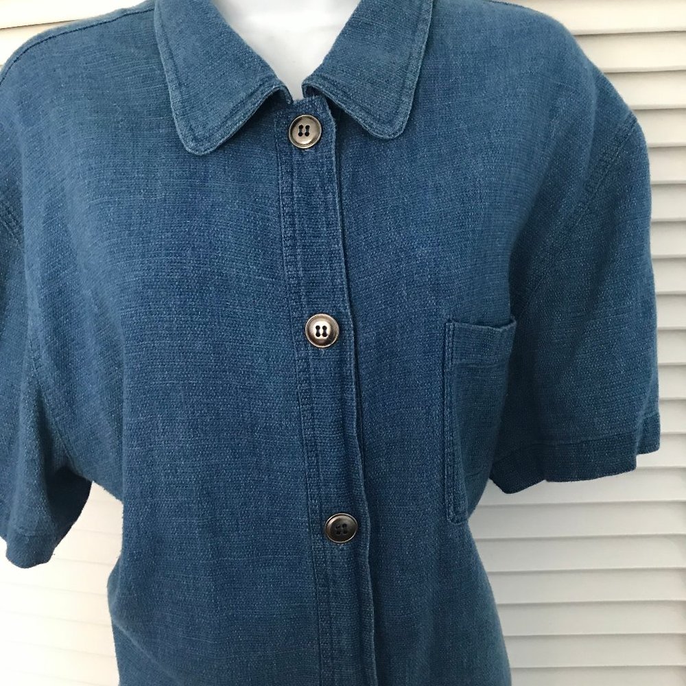 VINTAGE  D.P.S. NY   BLue Cotton BLOUSE  SHIRT sz XL